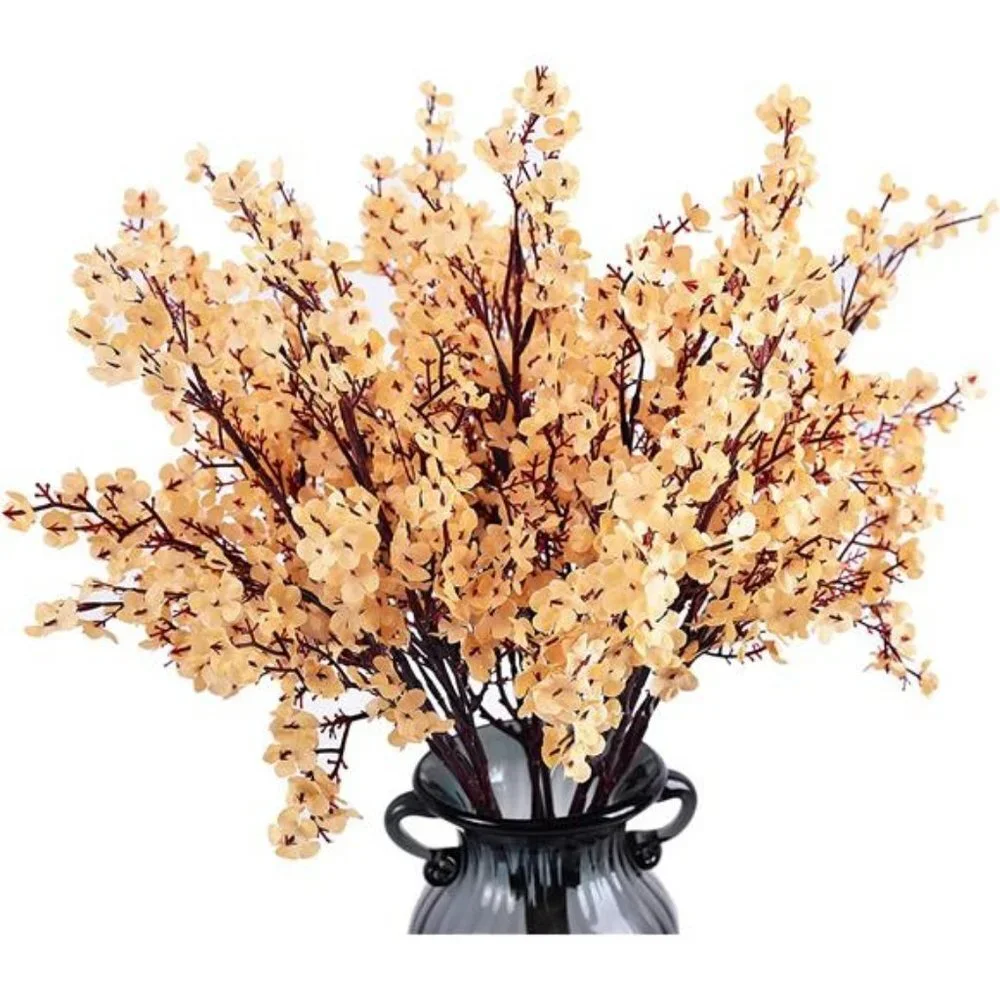 Artificial Flowers 6 Bundle European Fake Silk Plants Decor  (Champagne)